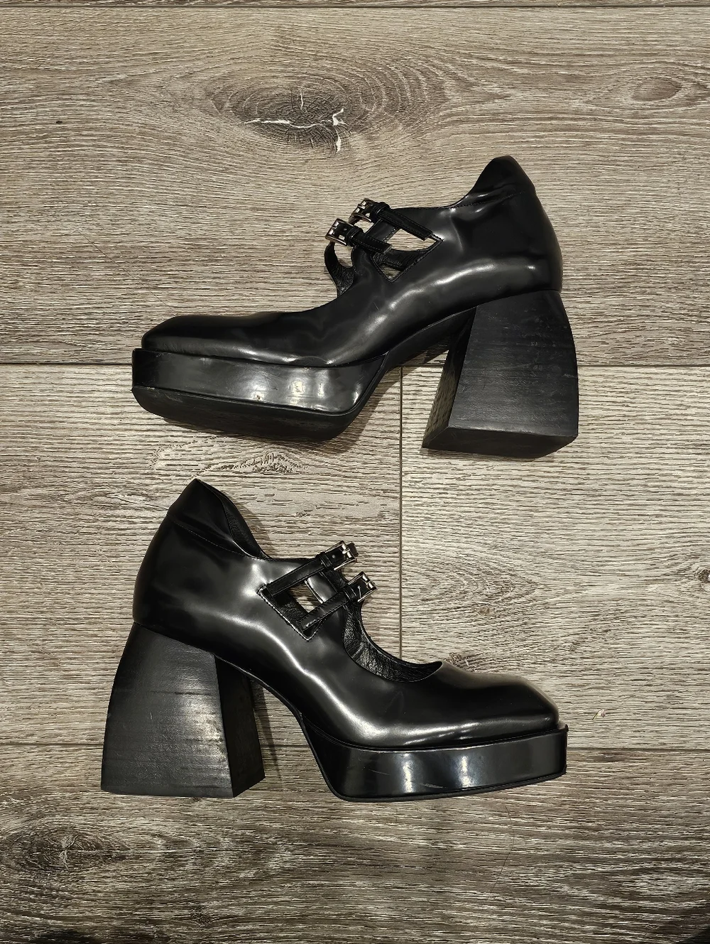 Jeffrey Campbell Chunky Mary Jane Pumps Flared Block Heels Size 8.5 Platforms